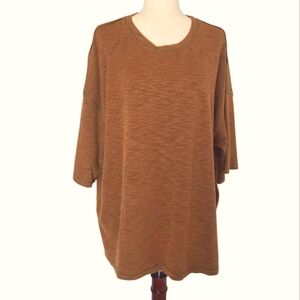 POL Waffleknit Short Sleeve Tunic Top, T- Shirt Rust Brown, Oversized Small-XXL